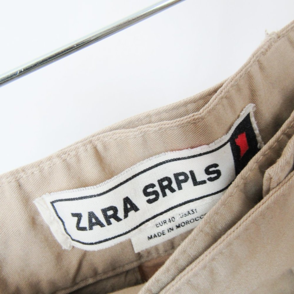 ZARA SRPLS NEW WITH TAGS Wide Leg Pants Tan Trousers Size USA 31Tall - Picture 3 of 13